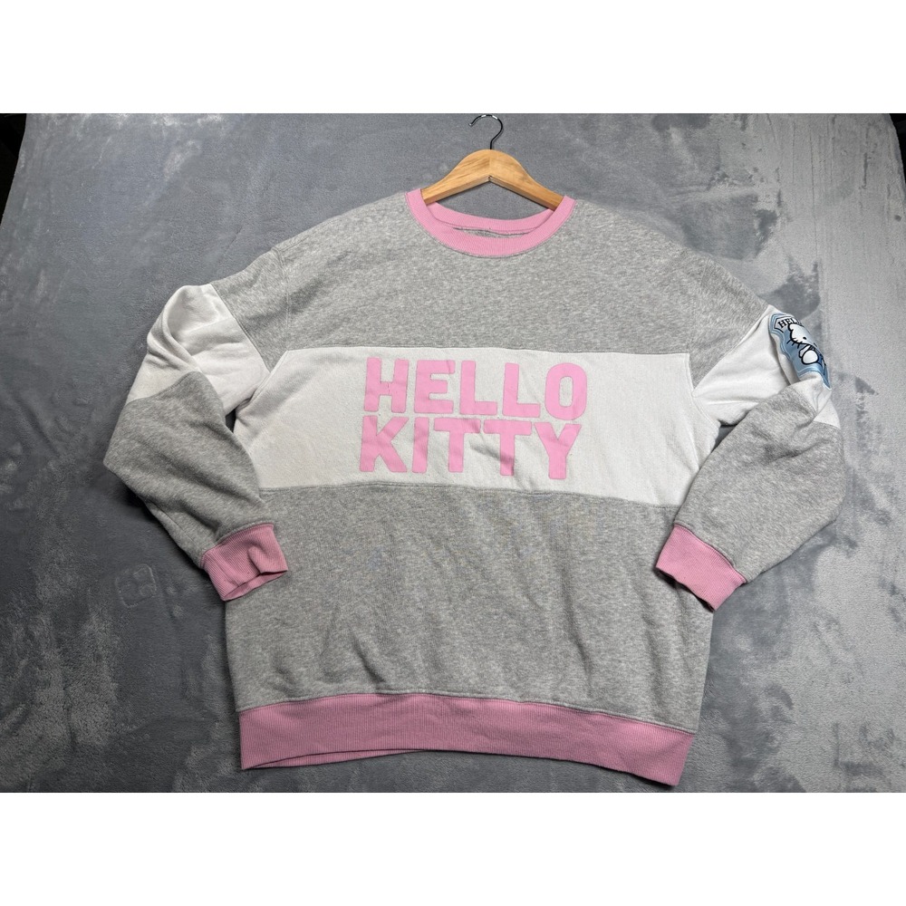 Sanrio Hello Kitty Sweatshirt Womens Large Gray Pink Christmas Holiday Hybrid